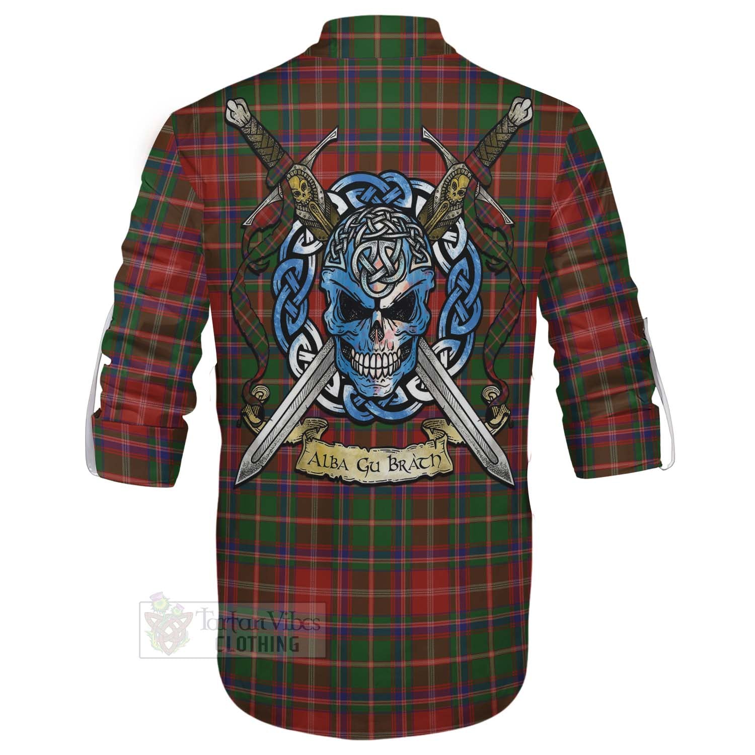 Tartan Vibes Clothing Somerville Tartan Ghillie Kilt Shirt with Family Crest Celtic Skull Style