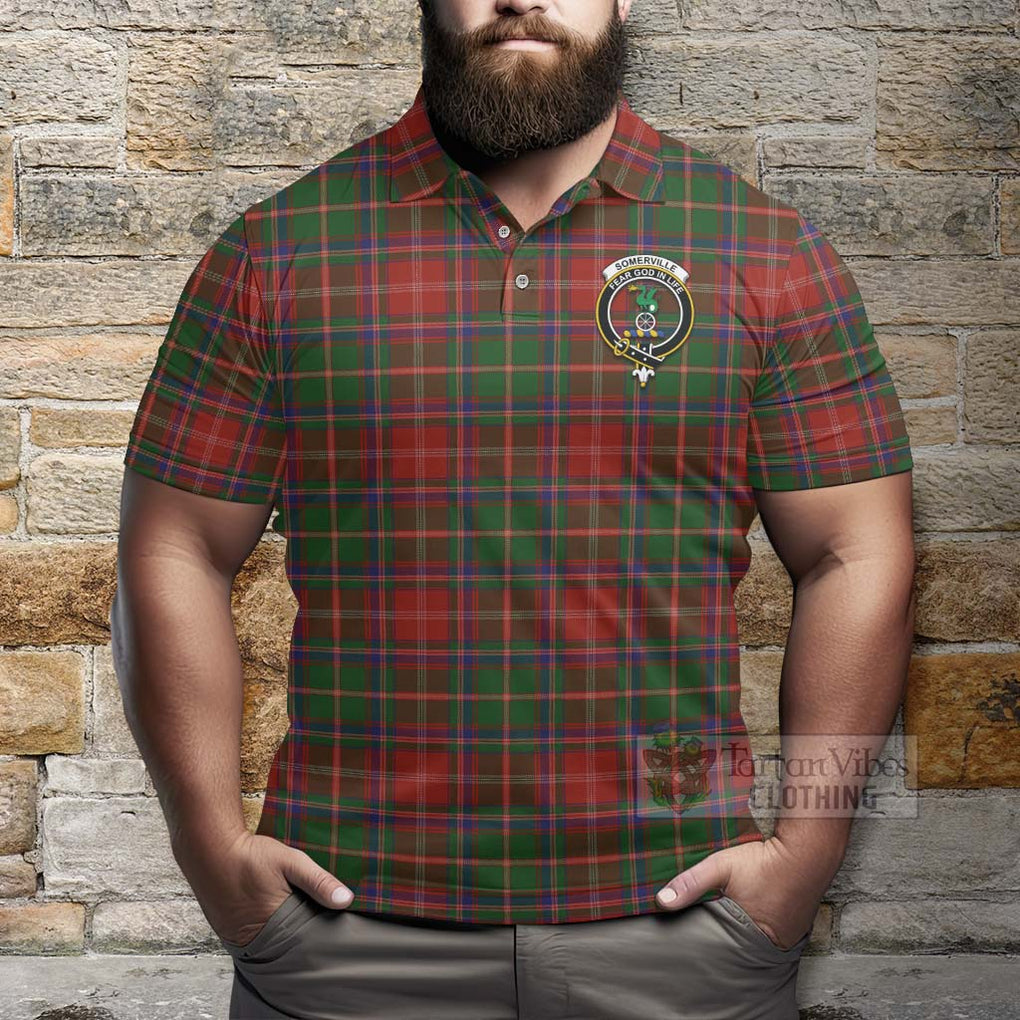 Tartan Vibes Clothing Somerville Tartan Polo Shirt with Family Crest and Bearded Skull Holding Bottles of Whiskey