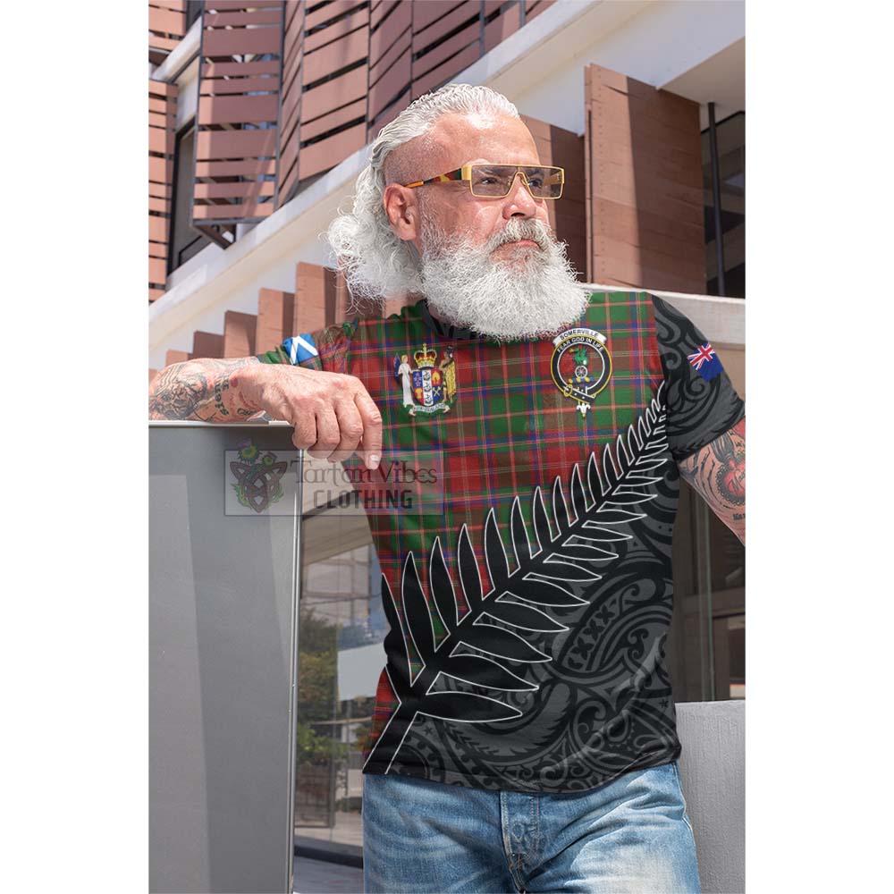 Tartan Vibes Clothing Somerville Crest Tartan Cotton T-shirt with New Zealand Silver Fern Half Style
