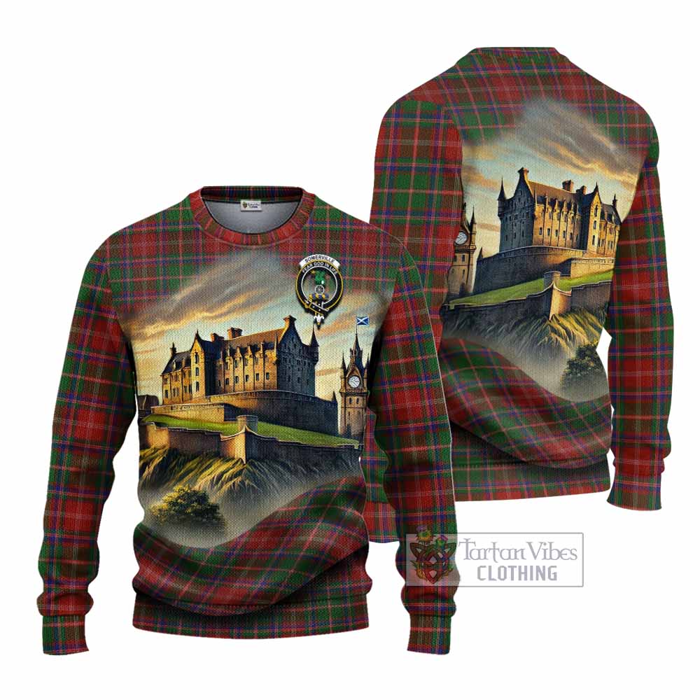 Tartan Vibes Clothing Somerville Tartan Family Crest Knitted Sweater with Scottish Ancient Castle Style