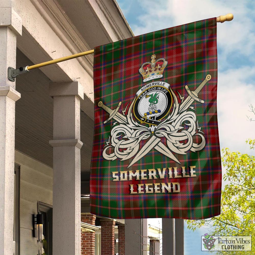 Tartan Vibes Clothing Somerville Tartan Flag with Clan Crest and the Golden Sword of Courageous Legacy