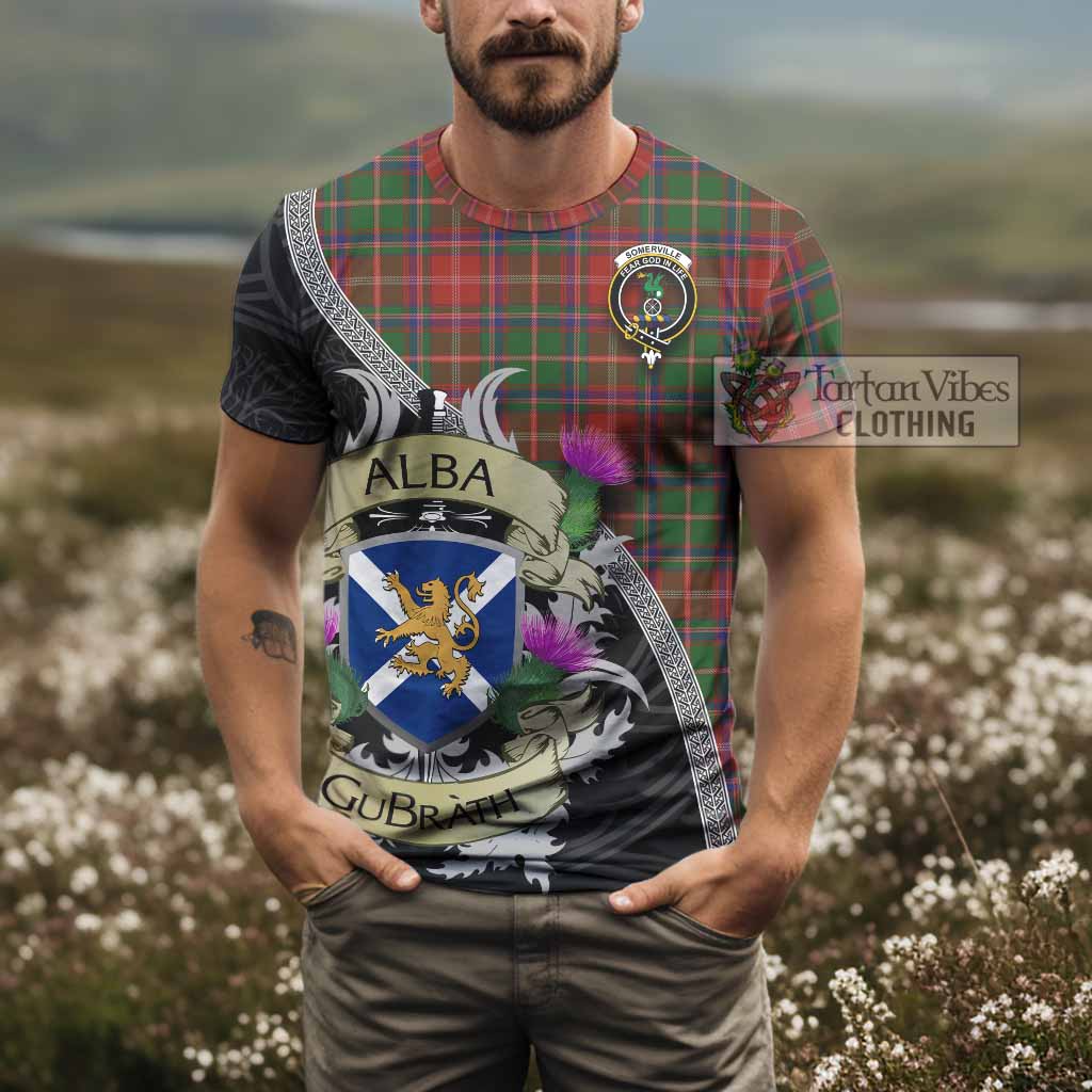 Tartan Vibes Clothing Somerville Tartan Family Crest T-Shirt Lion Rampant Royal Thistle Shield Celtic Inspired