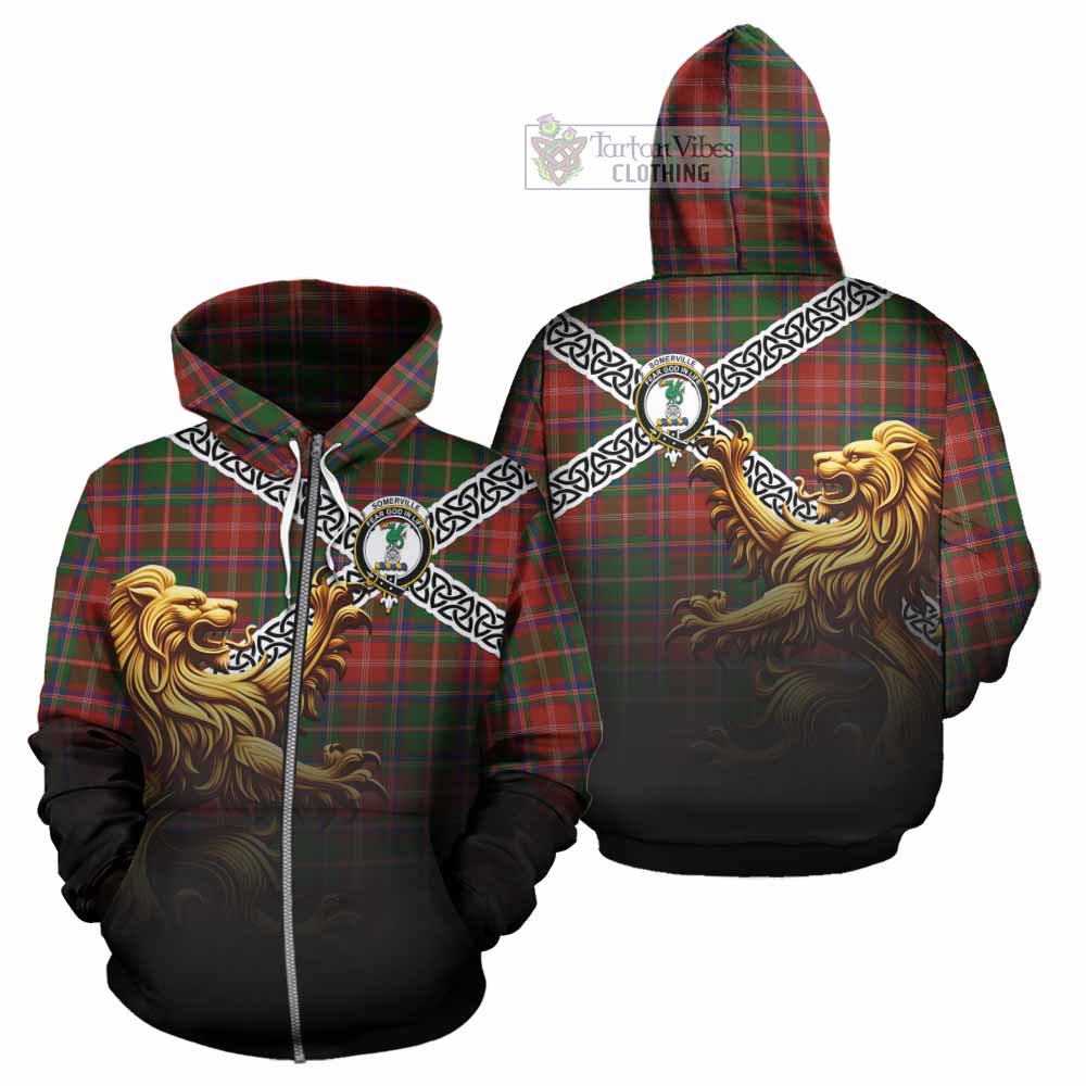 Tartan Vibes Clothing Somerville Crest Tartan Hoodie with Golden Lion Emblem Celtic Style