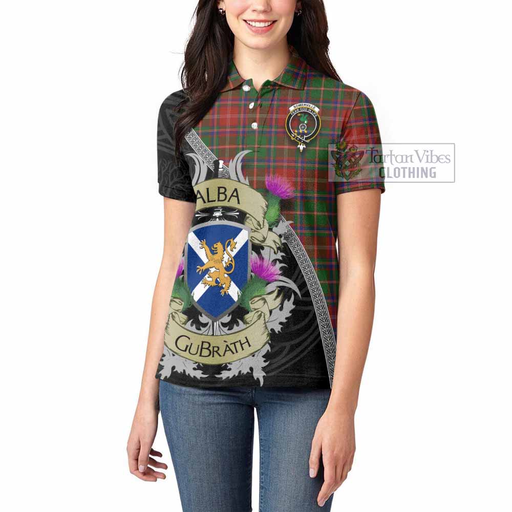 Tartan Vibes Clothing Somerville Tartan Family Crest Women's Polo Shirt Lion Rampant Royal Thistle Shield Celtic Inspired