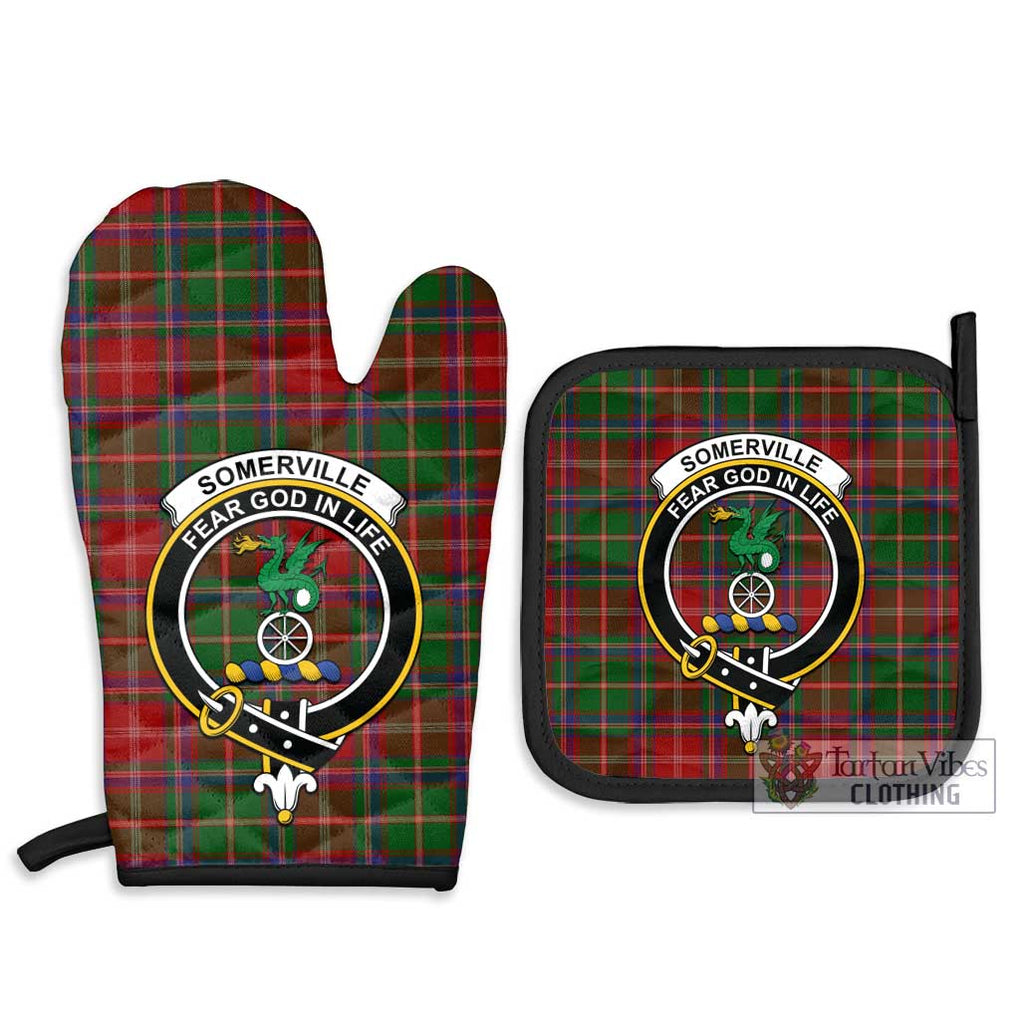 Somerville Tartan Combo Oven Mitt & Pot-Holder with Family Crest Combo 1 Oven Mitt & 2 Pot-Holder Black - Tartan Vibes Clothing