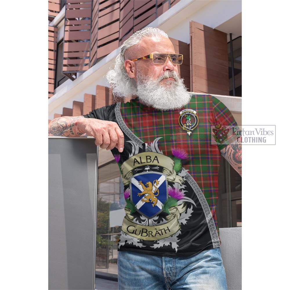 Tartan Vibes Clothing Somerville Tartan Family Crest Cotton T-shirt Lion Rampant Royal Thistle Shield Celtic Inspired