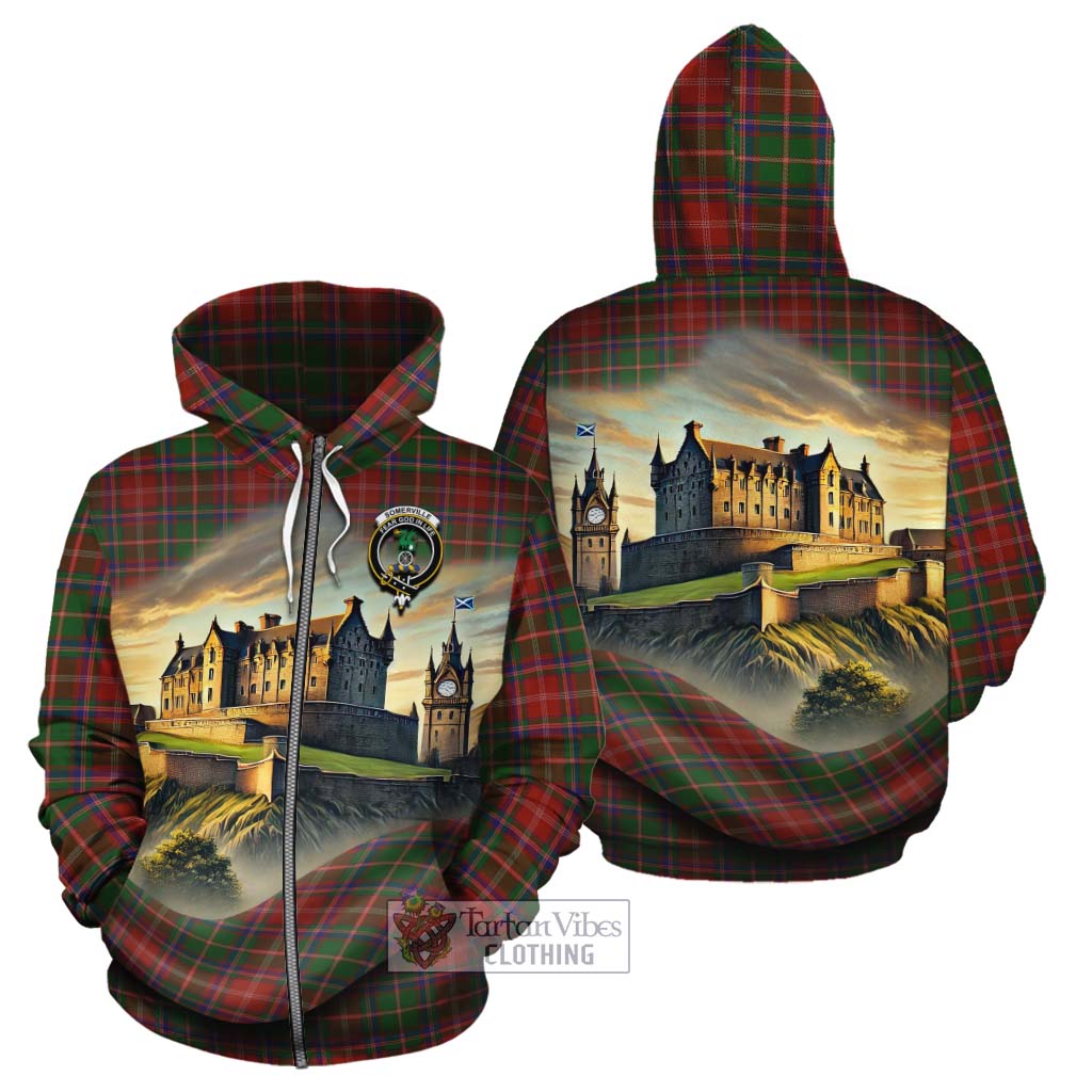 Tartan Vibes Clothing Somerville Tartan Family Crest Cotton Hoodie with Scottish Ancient Castle Style
