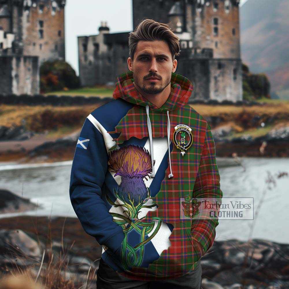 Tartan Vibes Clothing Somerville Tartan Family Crest Cotton Hoodie Scottish Thistle Celtic Inspired