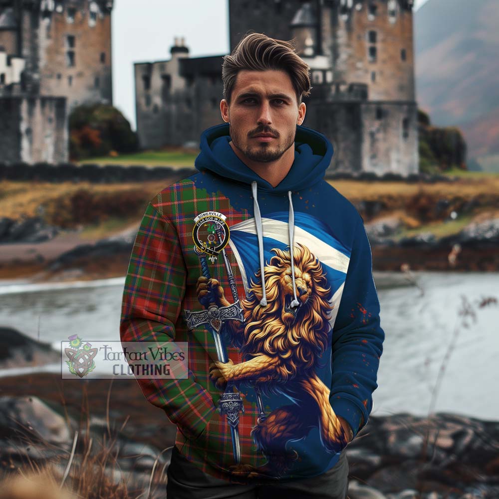 Tartan Vibes Clothing Somerville Tartan Family Crest Cotton Hoodie with Scottish Majestic Lion