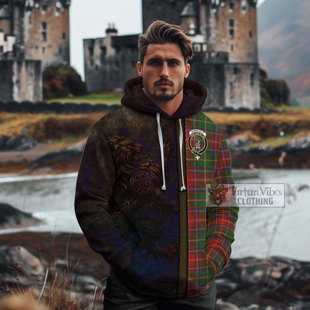 Tartan Vibes Clothing Somerville Tartan Family Crest Cotton Hoodie Alba Gu Brath Be Brave Lion Ancient Style