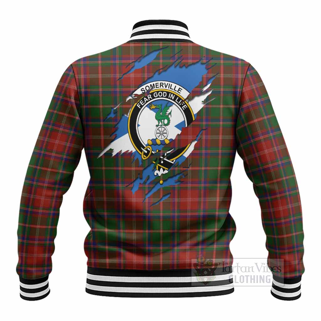 Somerville Clan Crest In Me Tartan Baseball Jacket Scotland Flag Style