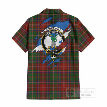 Somerville Clan Crest In Me Tartan Cotton Hawaiian Shirt Scotland Flag Style