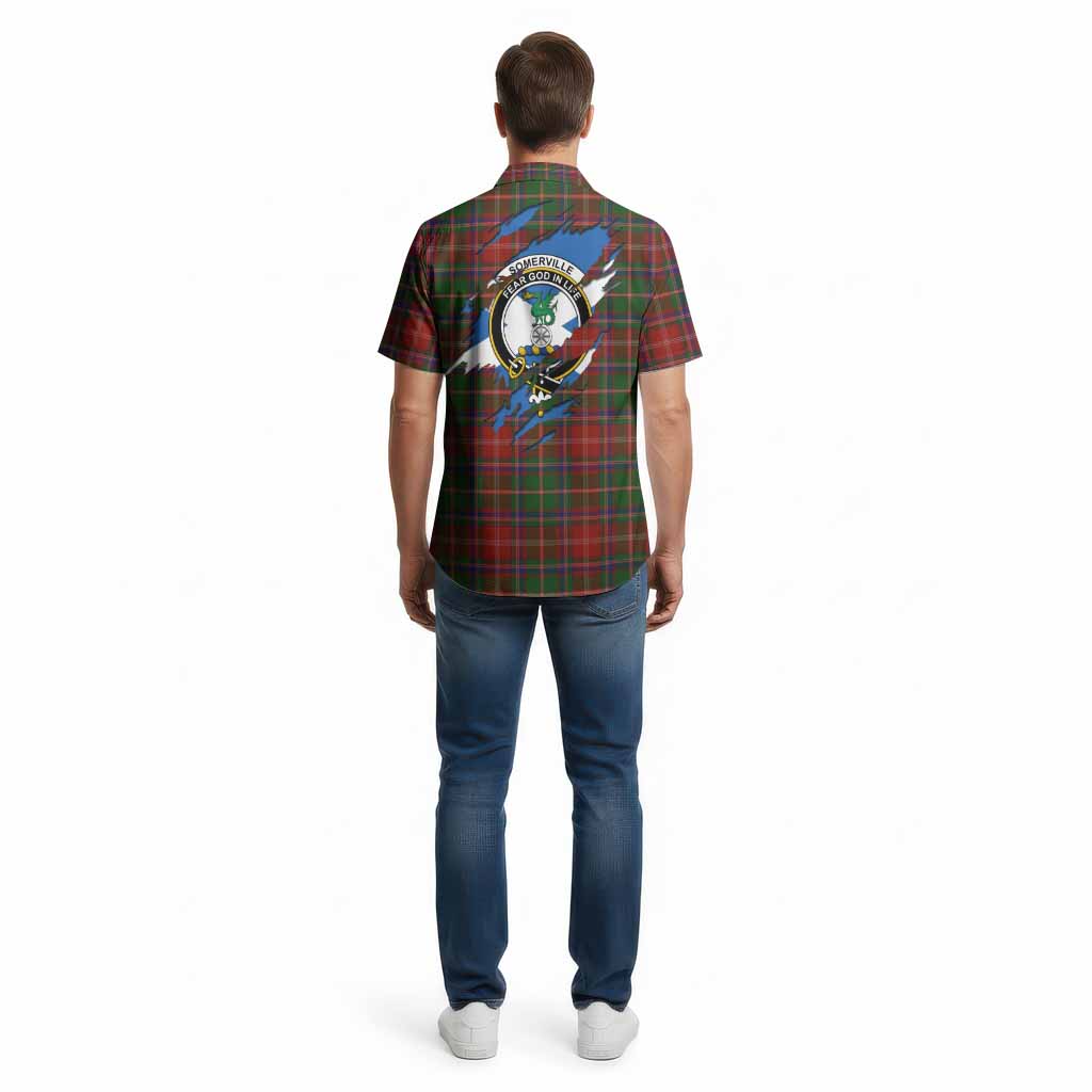 Somerville Clan Crest In Me Tartan Cotton Hawaiian Shirt Scotland Flag Style