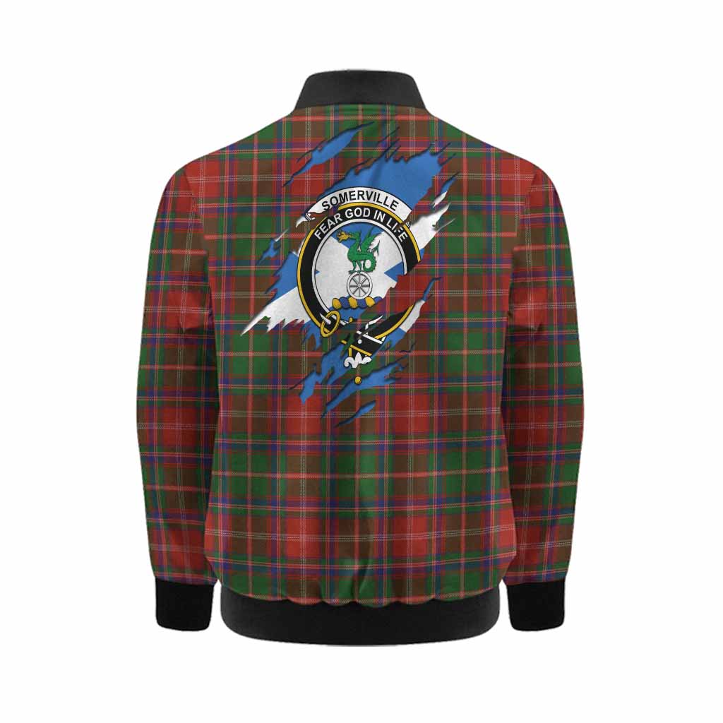 Somerville Clan Crest In Me Tartan Kid Bomber Jacket Scotland Flag Style