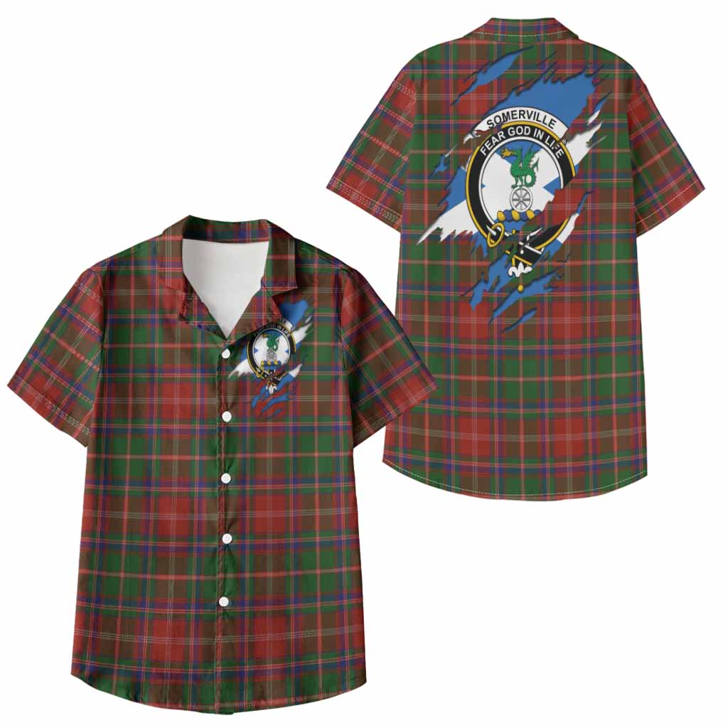 Somerville Clan Crest In Me Tartan Kid Hawaiian Shirt Scotland Flag Style