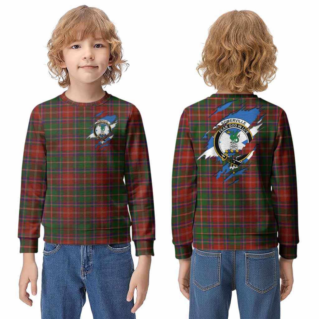 Somerville Clan Crest In Me Tartan Kid Knitted Sweatshirt Scotland Flag Style