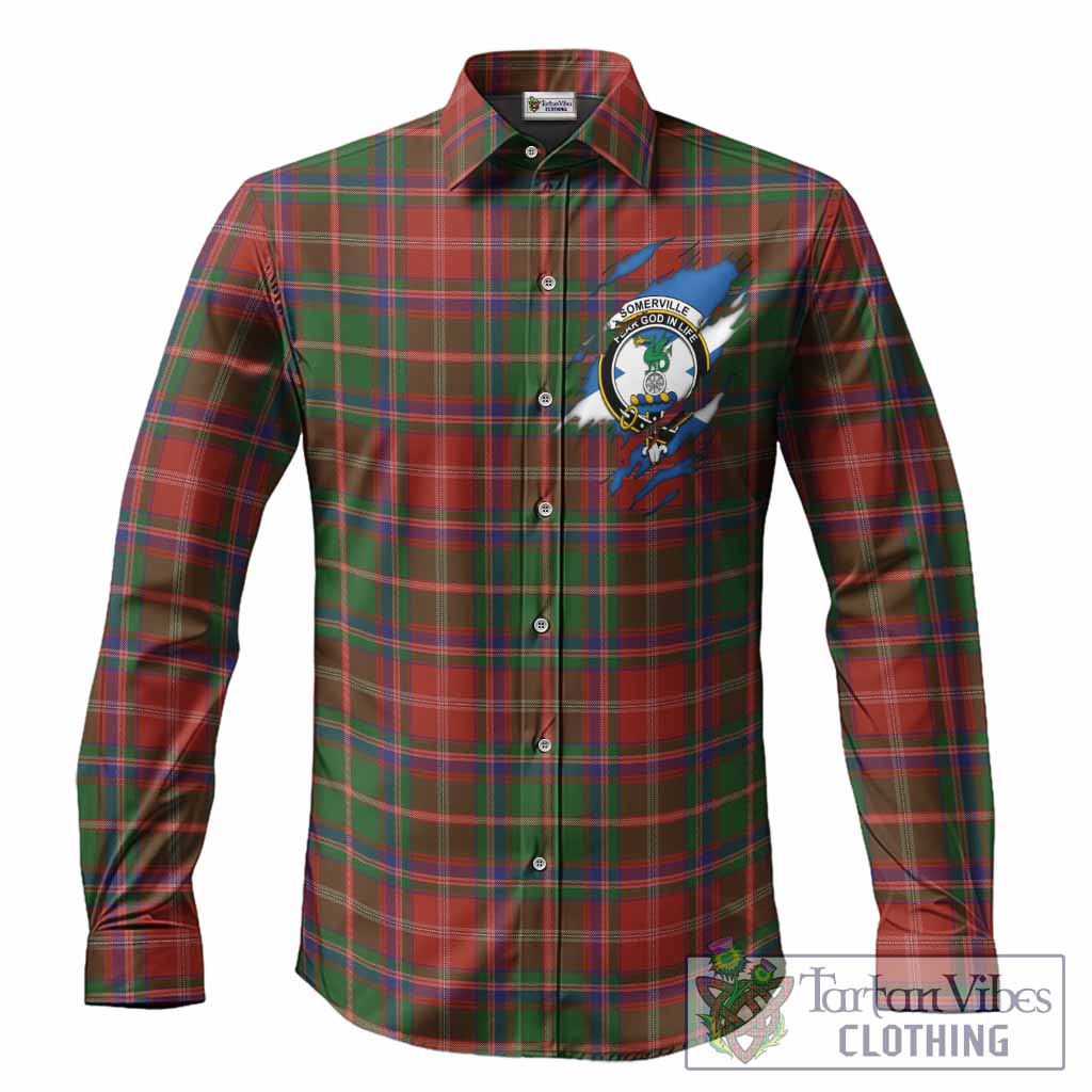 Somerville Clan Crest In Me Tartan Long Sleeve Button Shirts Scotland Flag Style
