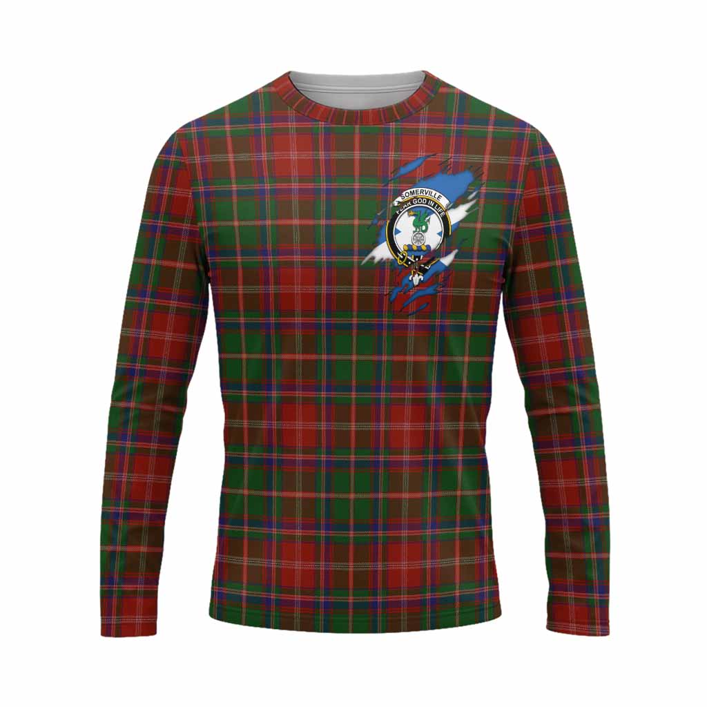 Somerville Clan Crest In Me Tartan Long Sleeve T-Shirt Scotland Flag Style
