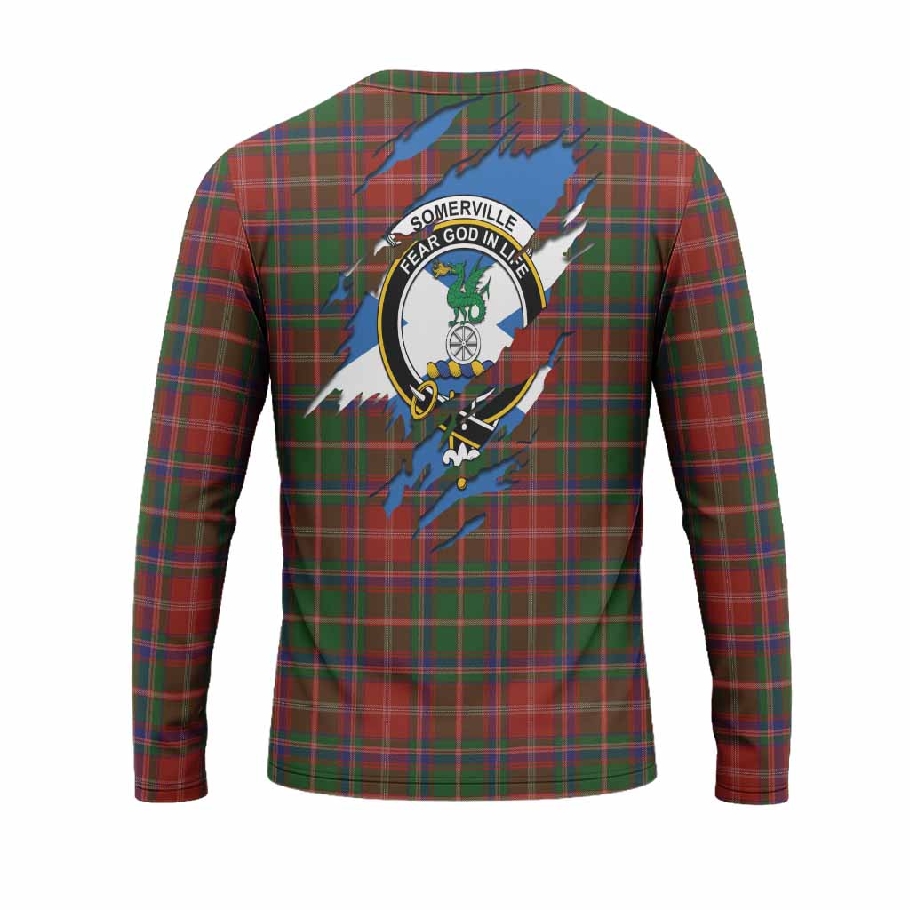 Somerville Clan Crest In Me Tartan Long Sleeve T-Shirt Scotland Flag Style