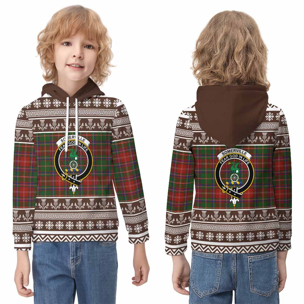 Somerville Clan Tartan Christmas Kid Hoodie with Family Crest - Tartan Vibes Clothing