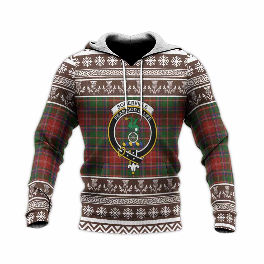 Somerville Clan Tartan Christmas Knitted Hoodie with Family Crest - Tartan Vibes Clothing