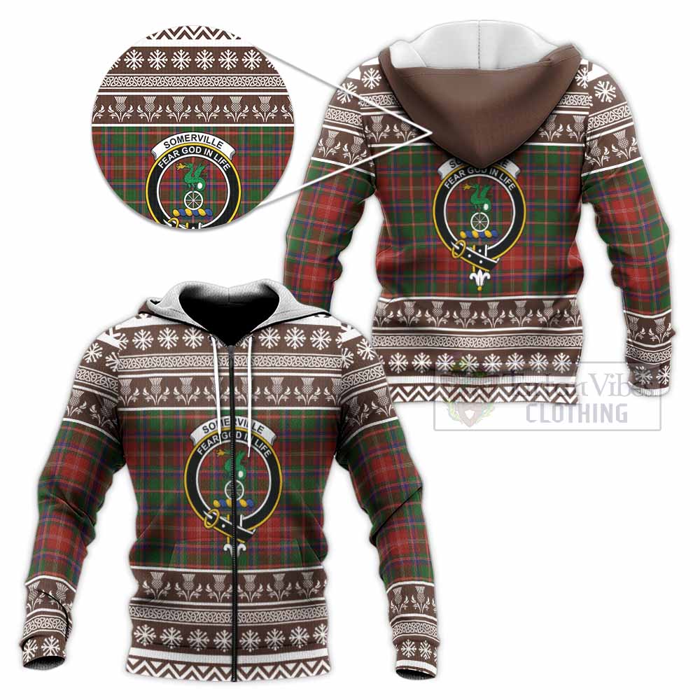Somerville Clan Tartan Christmas Knitted Hoodie with Family Crest - Tartan Vibes Clothing