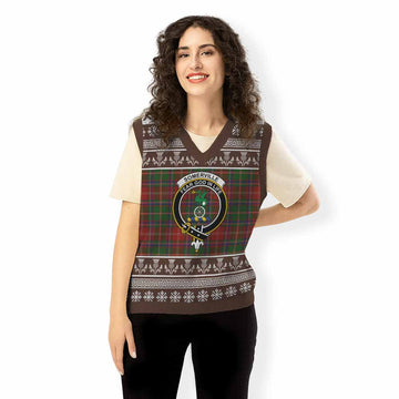 Somerville Clan Tartan Christmas Knitted V-Neck Vest with Family Crest