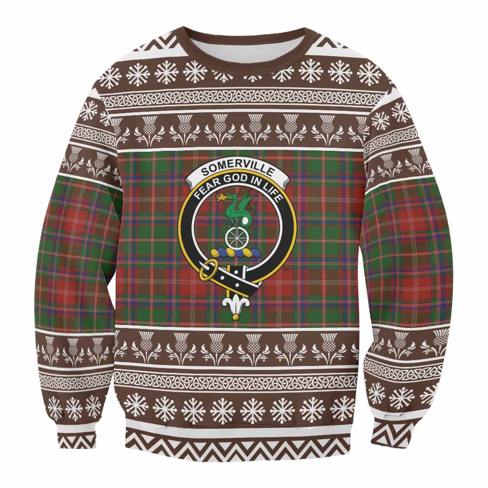 Somerville Clan Tartan Christmas Sweatshirt with Family Crest - Tartan Vibes Clothing