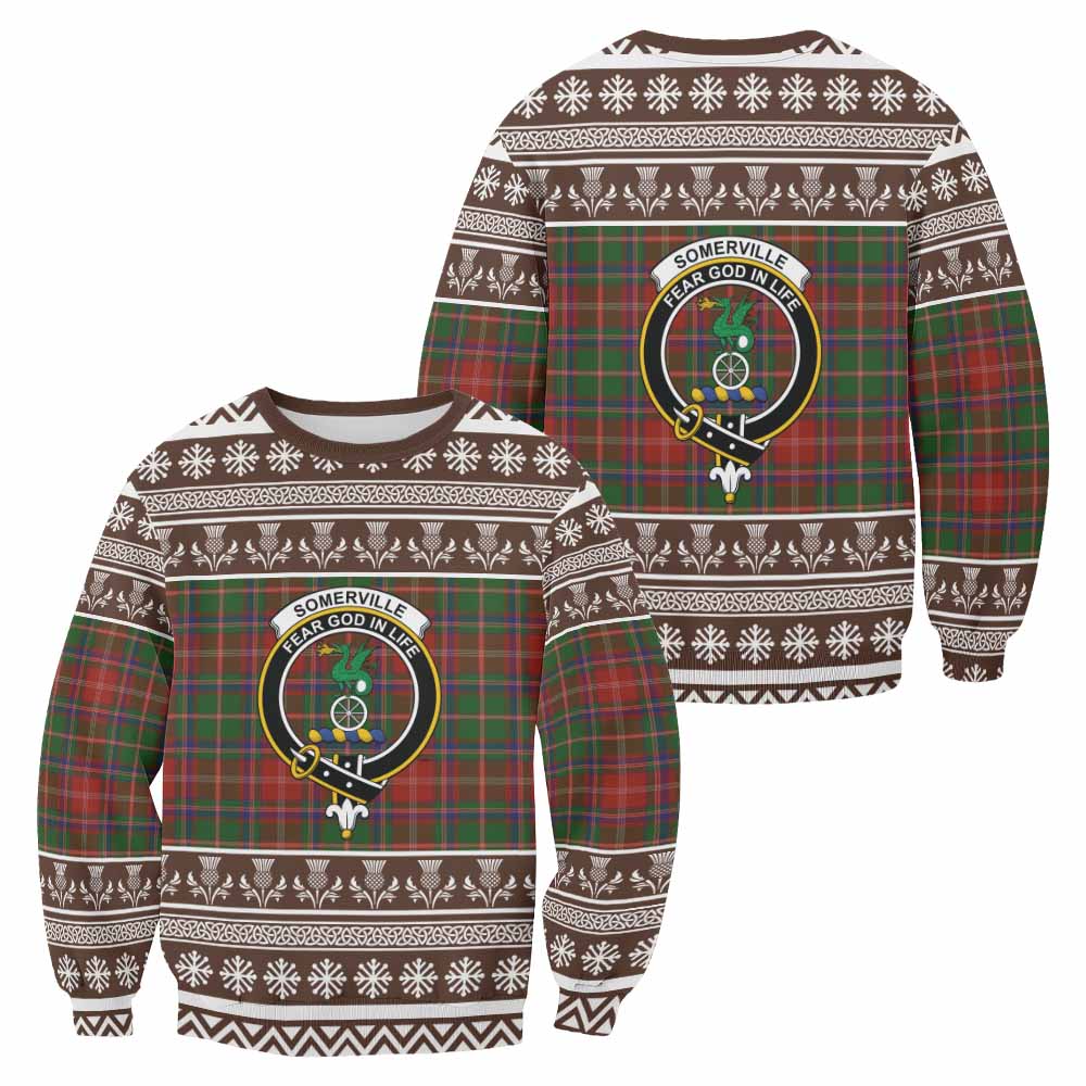 Somerville Clan Tartan Christmas Sweatshirt with Family Crest - Tartan Vibes Clothing
