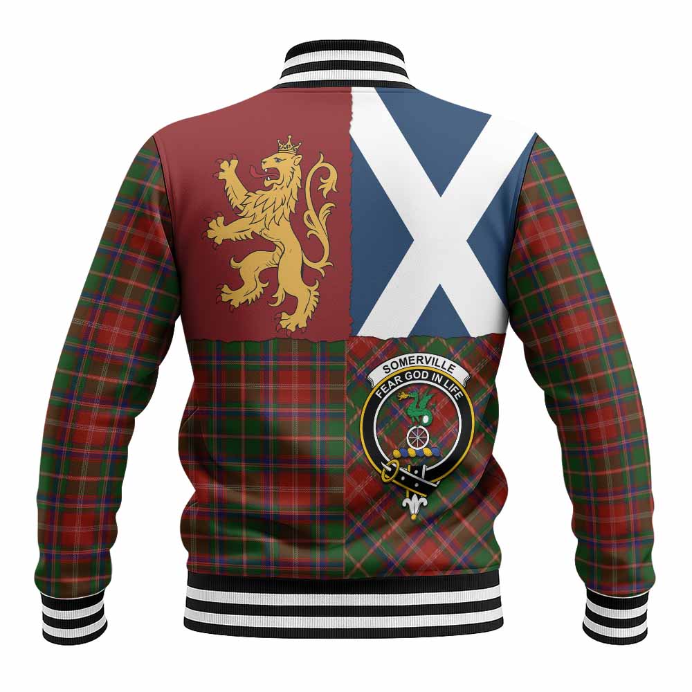 Somerville Crest Tartan Baseball Jacket with Lion Rampant Saltire Style