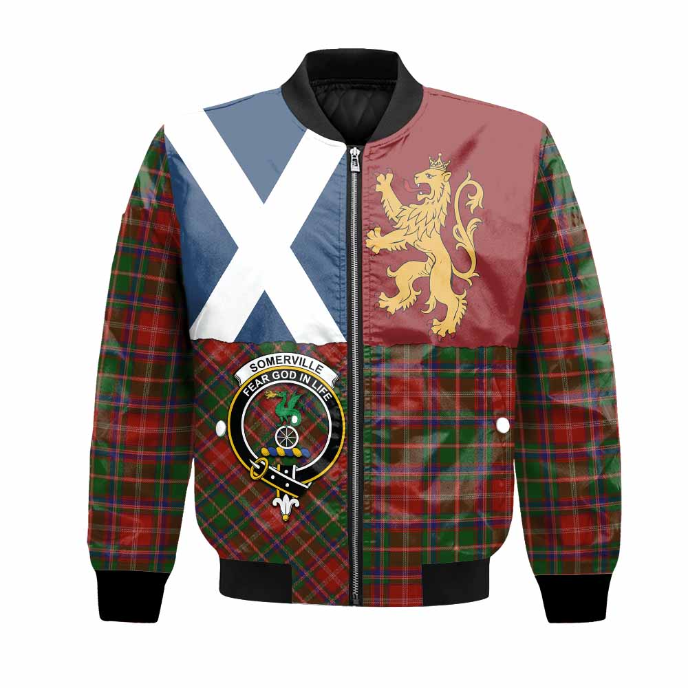 Somerville Crest Tartan Bomber Jacket with Lion Rampant Saltire Style