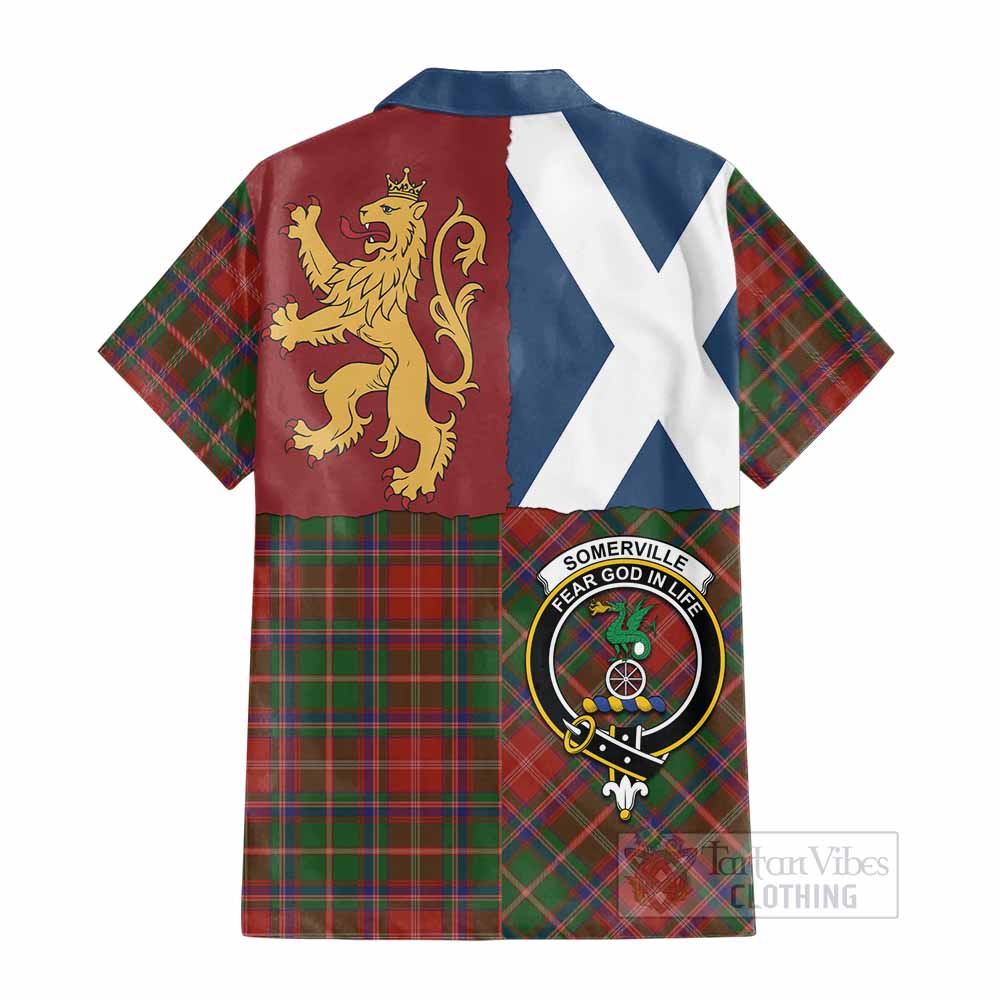 Somerville Crest Tartan Cotton Hawaiian Shirt with Lion Rampant Saltire Style - Tartan Vibes Clothing