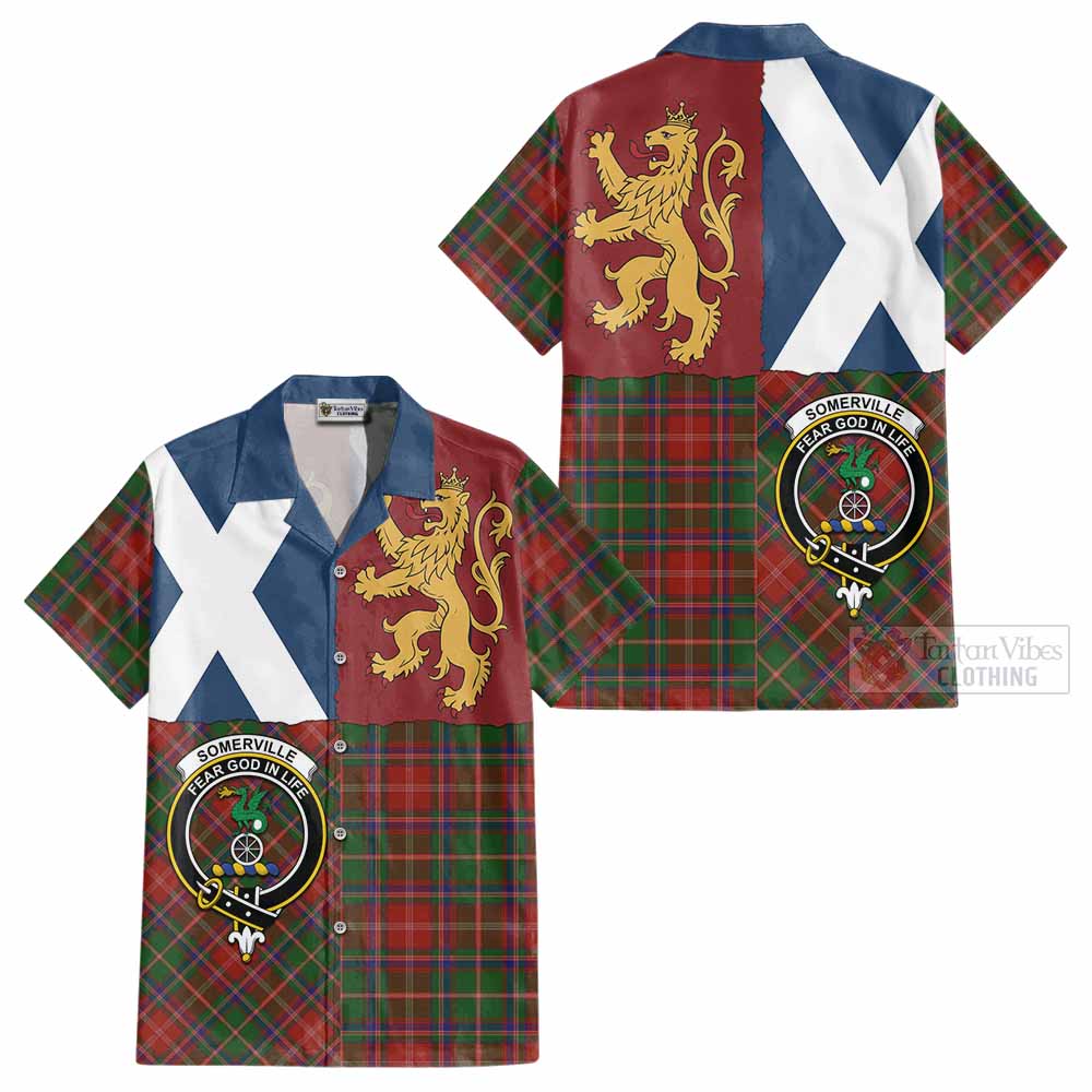 Somerville Crest Tartan Cotton Hawaiian Shirt with Lion Rampant Saltire Style - Tartan Vibes Clothing