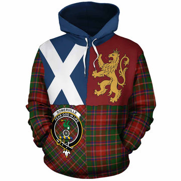 Somerville Crest Tartan Cotton Hoodie with Lion Rampant Saltire Style