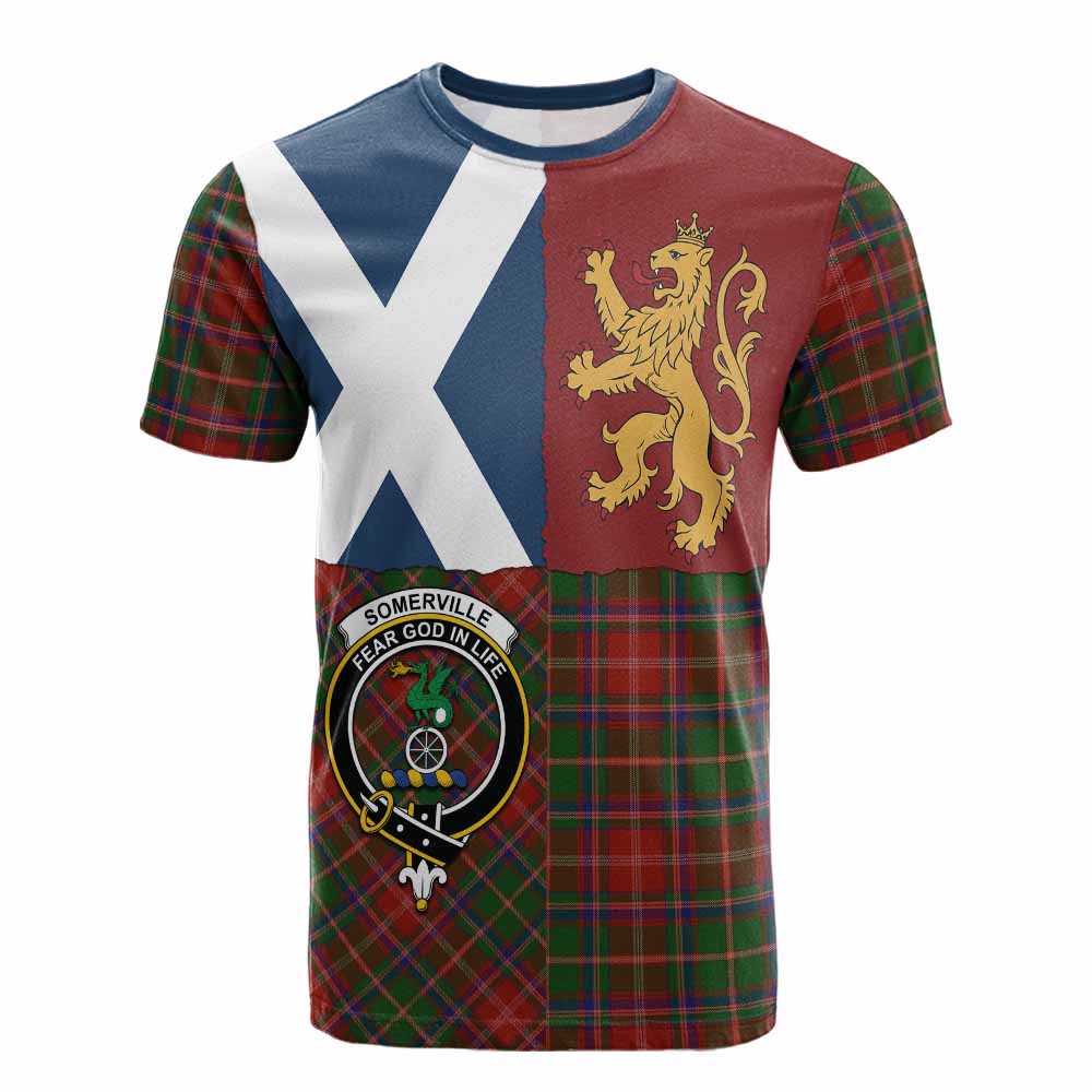 Somerville Crest Tartan Cotton T-shirt with Lion Rampant Saltire Style - Tartan Vibes Clothing