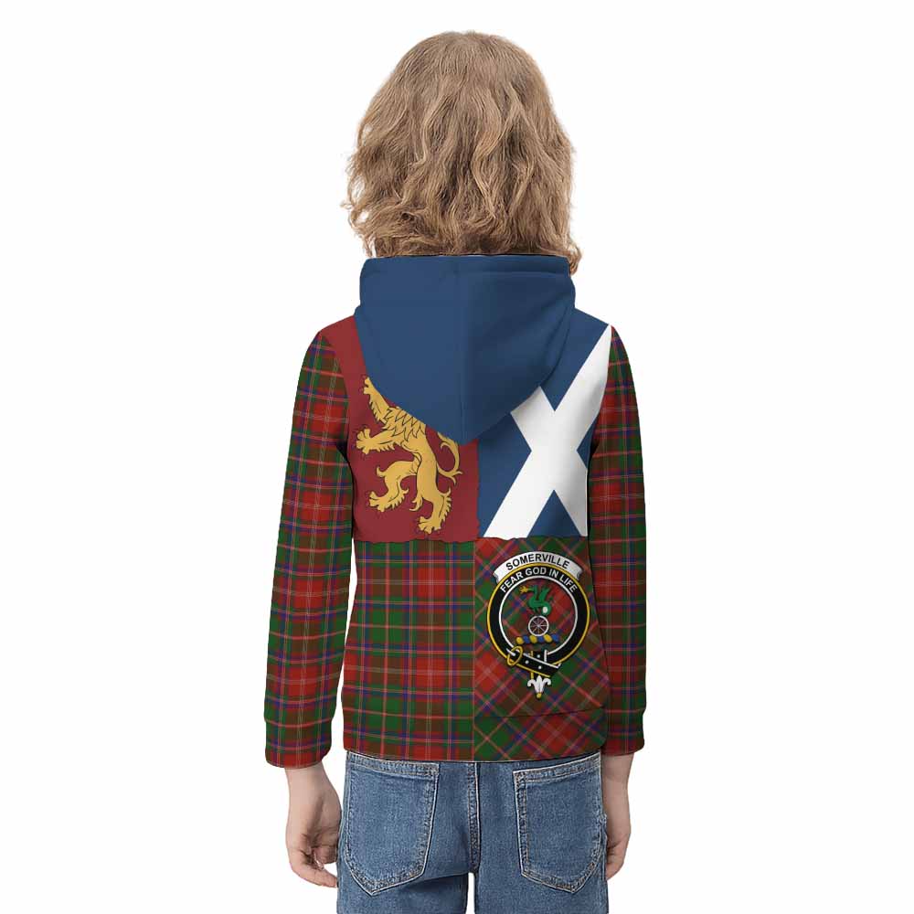 Somerville Crest Tartan Kid Hoodie with Lion Rampant Saltire Style - Tartan Vibes Clothing