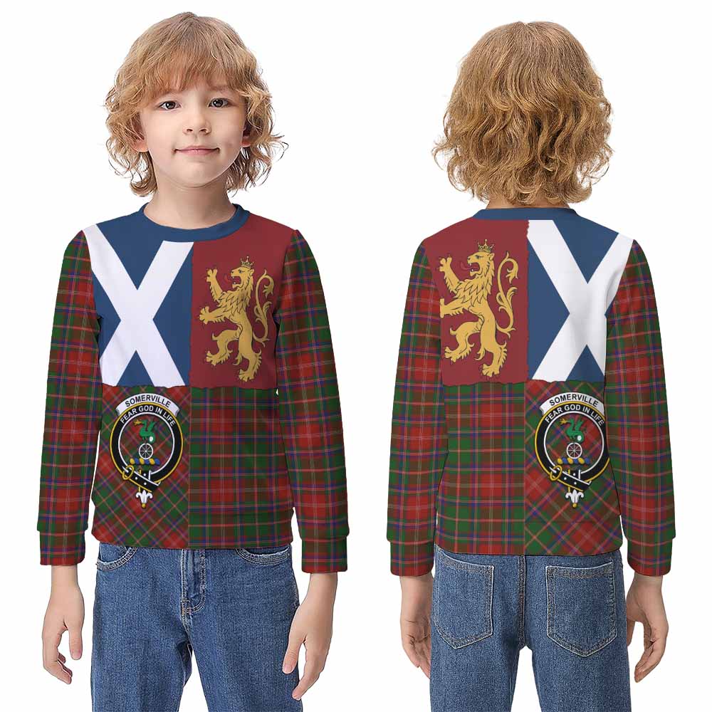 Somerville Crest Tartan Kid Knitted Sweatshirt with Lion Rampant Saltire Style - Tartan Vibes Clothing