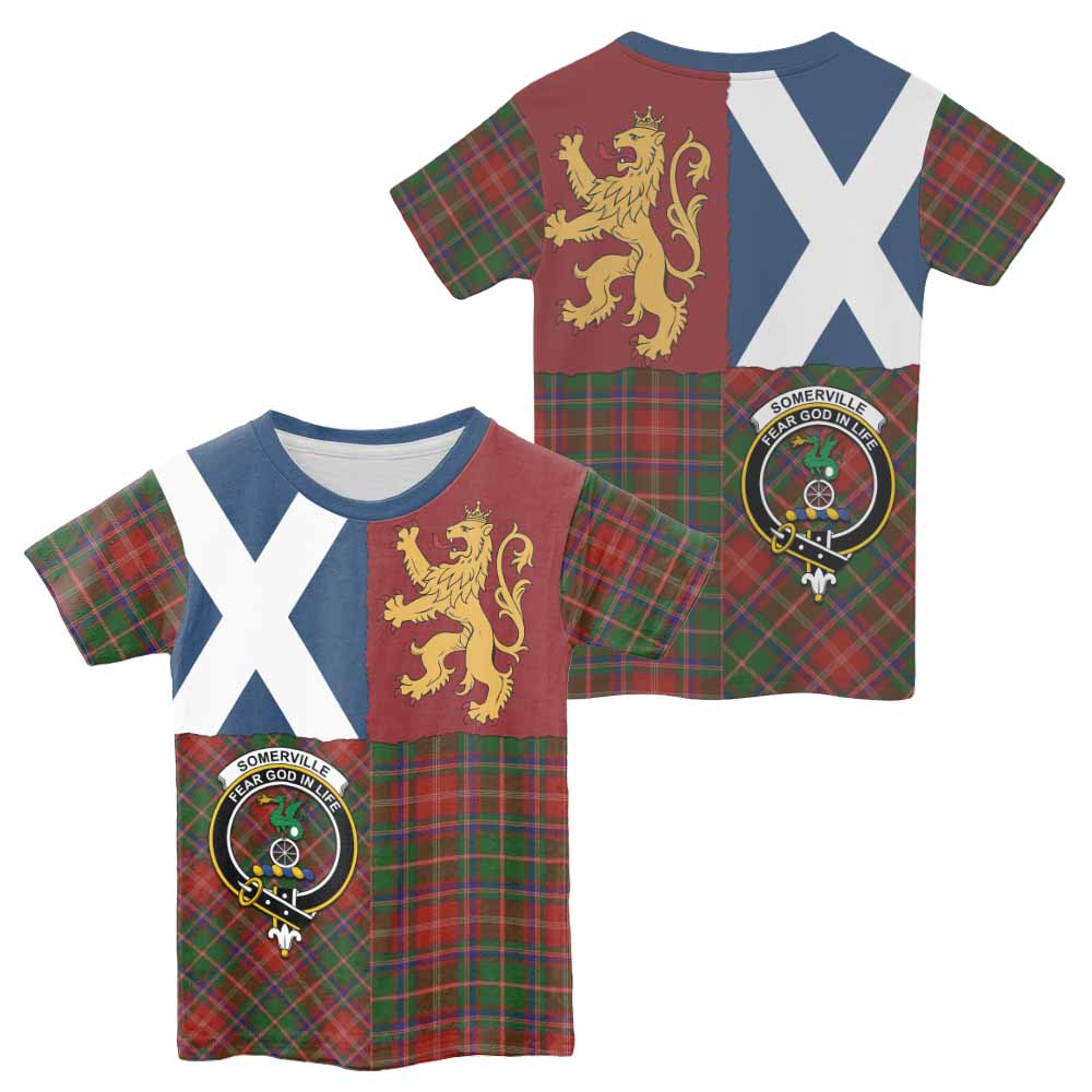 Somerville Crest Tartan Kid T-shirt with Lion Rampant Saltire Style - Tartan Vibes Clothing
