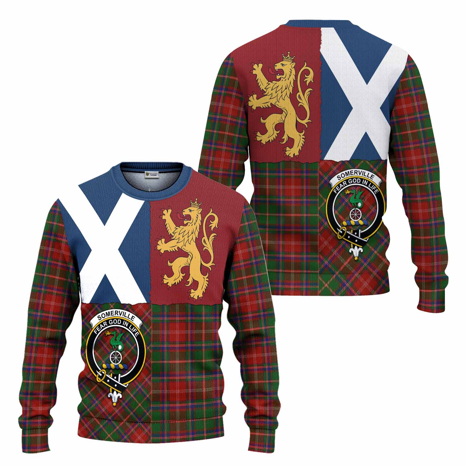 Somerville Crest Tartan Knitted Sweater with Lion Rampant Saltire Style