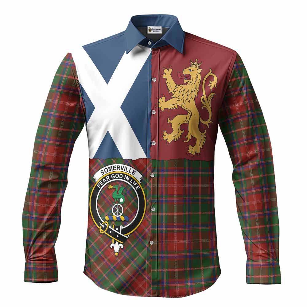 Somerville Crest Tartan Long Sleeve Button Shirts with Lion Rampant Saltire Style