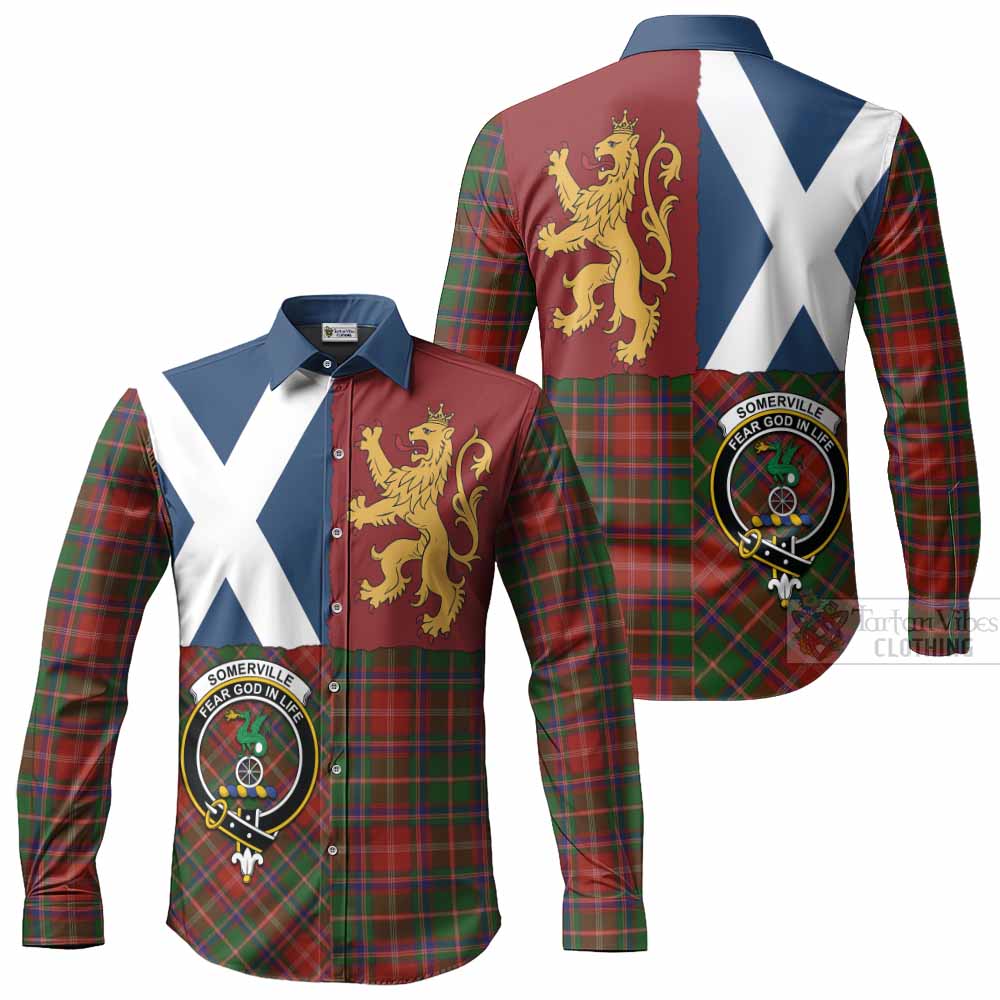 Somerville Crest Tartan Long Sleeve Button Shirts with Lion Rampant Saltire Style