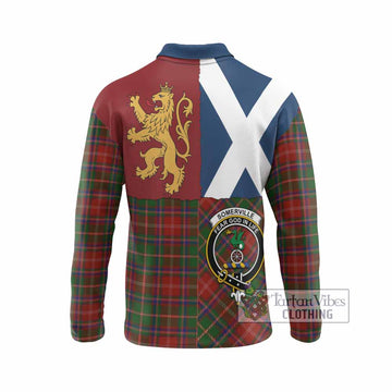Somerville Crest Tartan Long Sleeve Polo Shirt with Lion Rampant Saltire Style
