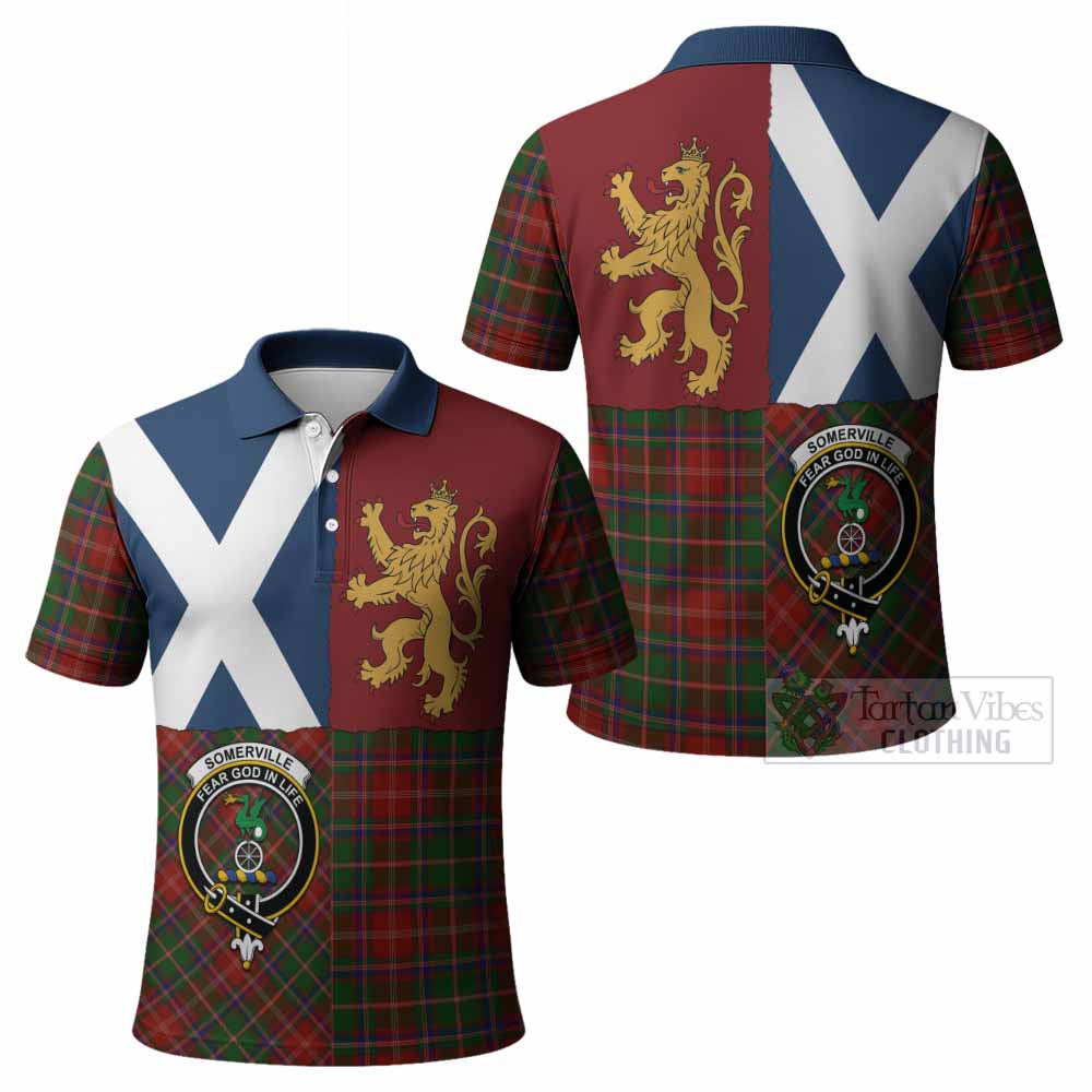 Somerville Crest Tartan Polo Shirt with Lion Rampant Saltire Style