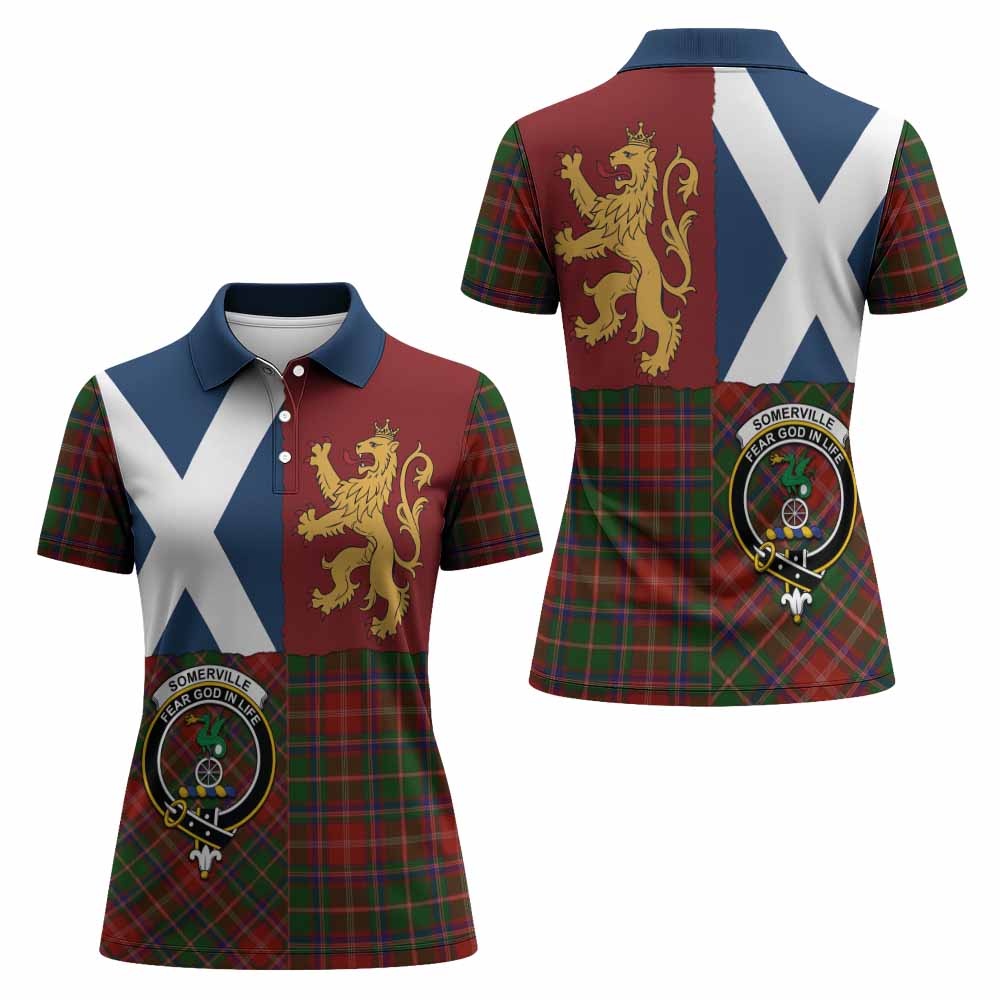 Somerville Crest Tartan Women Polo Shirt with Lion Rampant Saltire Style
