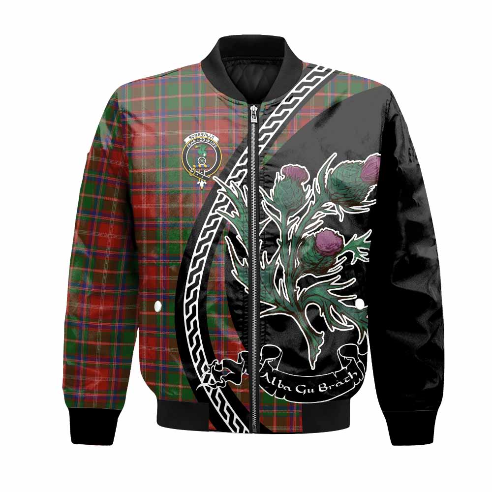 Somerville Family Crest Tartan Bomber Jacket Alba Thistle Inspired - Tartan Vibes Clothing