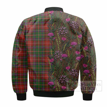 Somerville Family Crest Tartan Bomber Jacket Scottish Thistle Flower Pattern Half Style