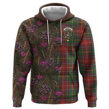 Somerville Family Crest Tartan Hoodie Scottish Thistle Flower Pattern Half Style