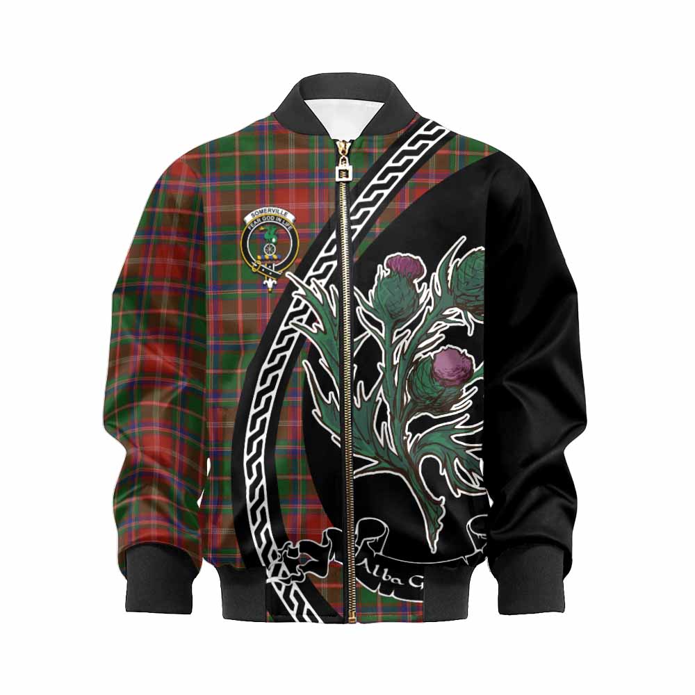 Somerville Family Crest Tartan Kid Bomber Jacket Alba Thistle Inspired - Tartan Vibes Clothing