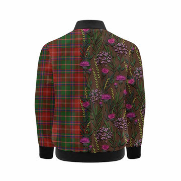 Somerville Family Crest Tartan Kid Bomber Jacket Scottish Thistle Flower Pattern Half Style - Tartan Vibes Clothing