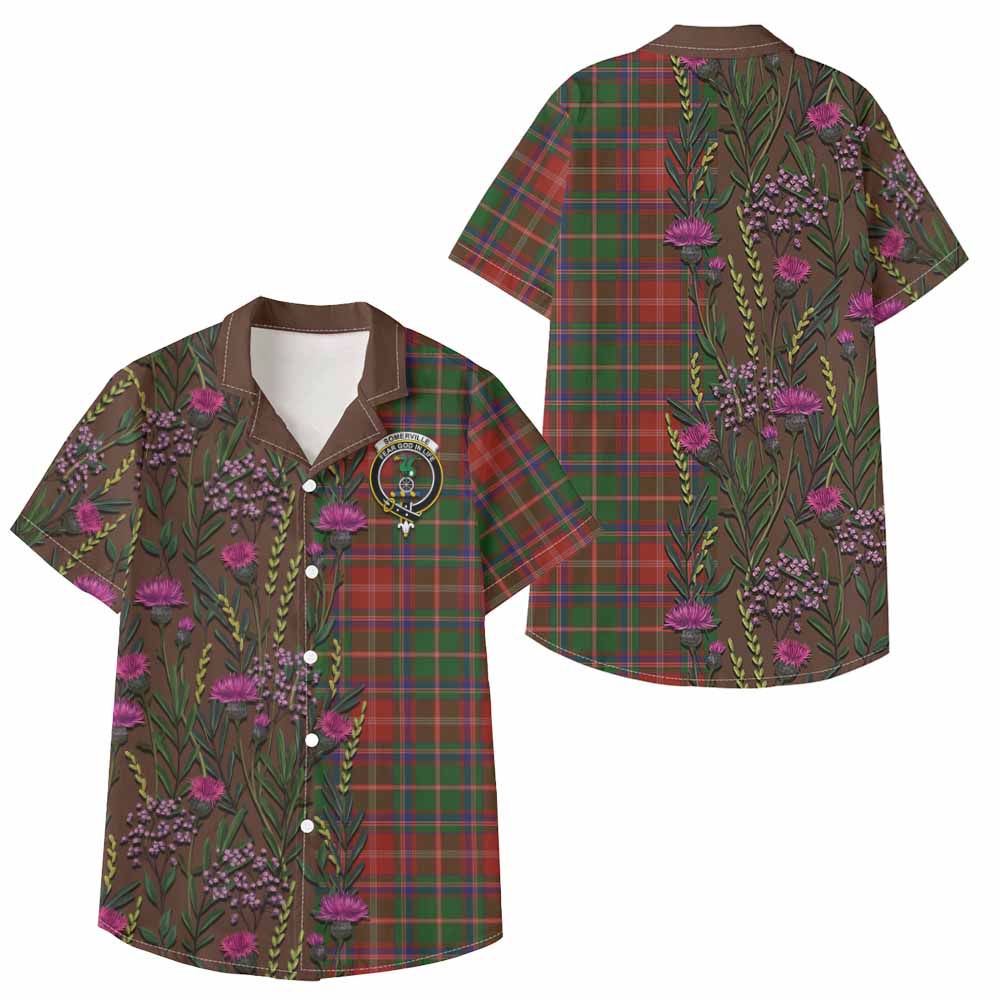 Somerville Family Crest Tartan Kid Hawaiian Shirt Scottish Thistle Flower Pattern Half Style - Tartan Vibes Clothing